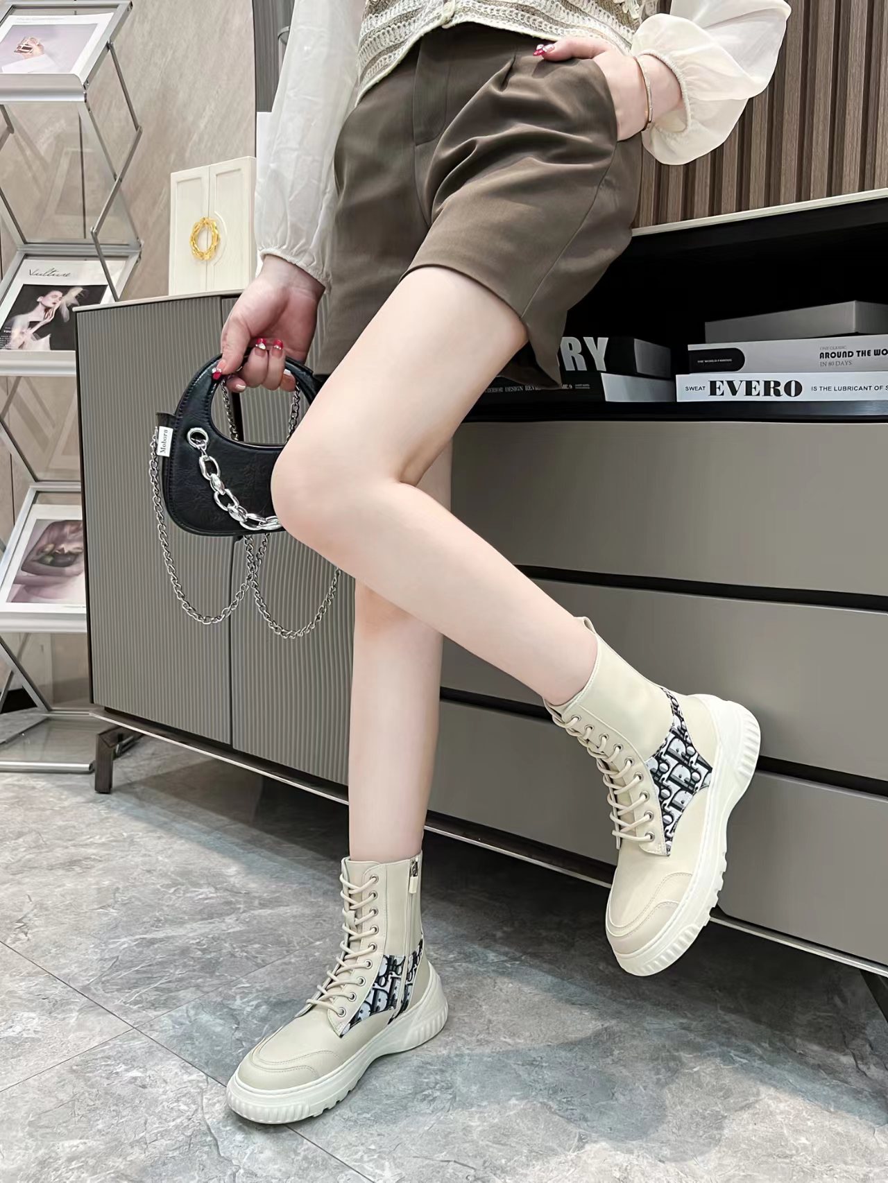 Women D*ior Top Boots Maikesneakers